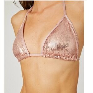 NWT Shoshanna‎ Bikini Top Rose Gold Sequin Triangle Halter Women C/D